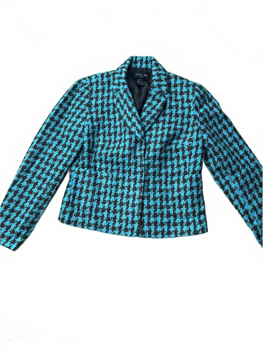 Focus 2000 Petite Women's Houndstooth Pattern Blazer Jacket